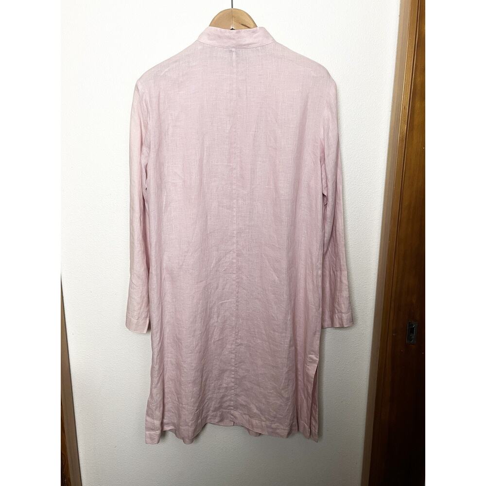 Lands End 100% Linen Duster Tunic Button Up Side Slits Sz 16W Boho LagenLook - Picture 4 of 8